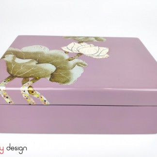 Rectangular purple box with hand  painted lotus 23x16xH8 cm